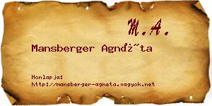 Mansberger Agnéta névjegykártya